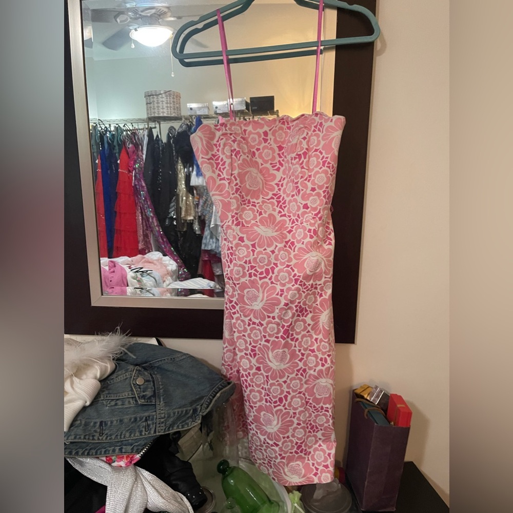 Lilly Pulitzer Pink and White Floral Print Dress (missing belt)